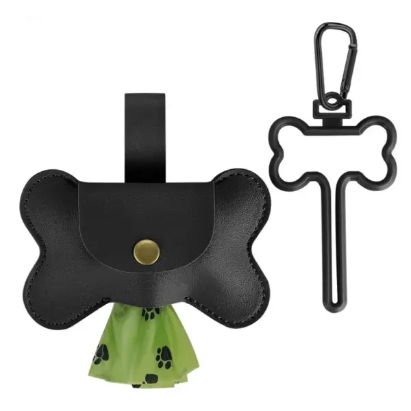 Leather Dog Poop Bag Dispenser with Leash Clip
